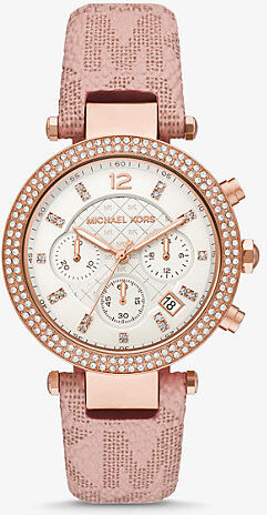 Michael Kors MK Oversized Parker Pavé Rose Gold-Tone and Logo Watch - Pink