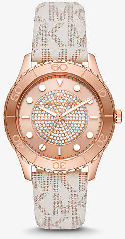 Michael Kors MK Oversized Runway Dive Pavé Rose Gold-Tone and Logo Watch - Vanilla