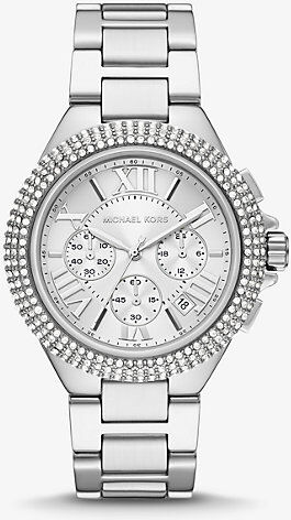 Michael Kors MK Oversized Camille Pavé Silver-Tone Watch - Silver