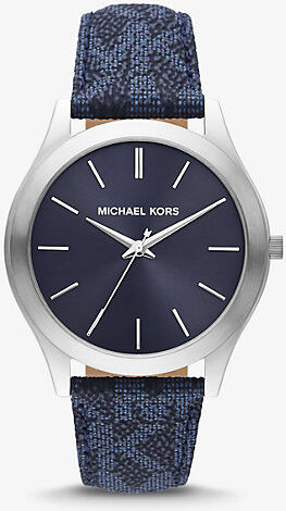 Michael Kors MK Oversized Slim Runway Logo and Silver-Tone Watch - Navy