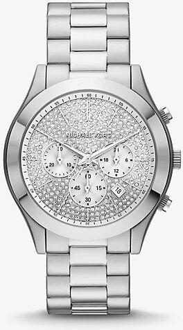 Michael Kors MK Oversized Slim Runway Pavé Silver-Tone Watch - Silver