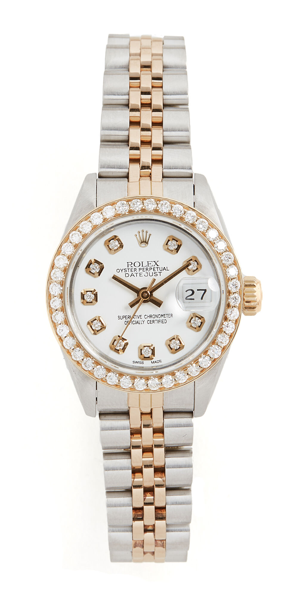 Pre-Owned Rolex Ladies Rolex White Diamond Dial, Diamond Bezel, Jubilee Band Silver/Gold One Size  Silver/Gold  size:One Size