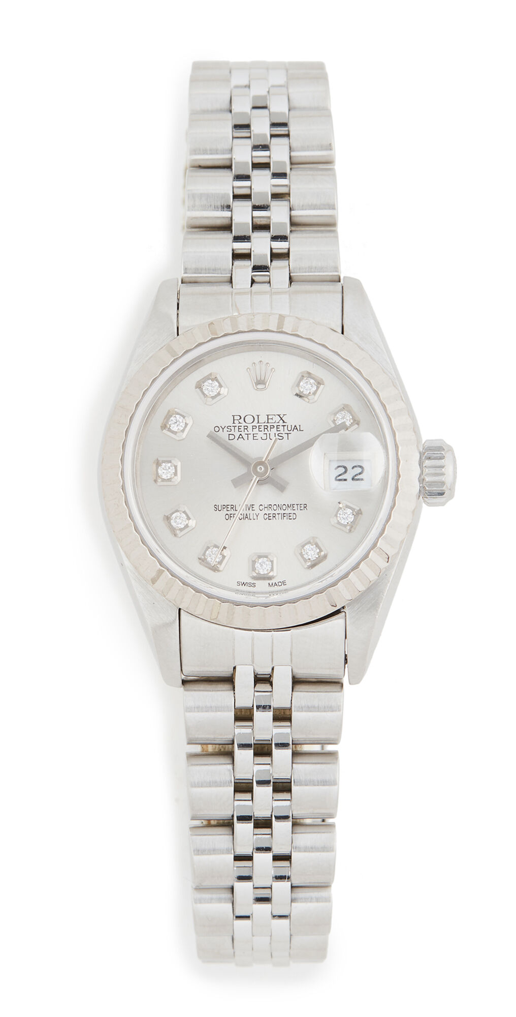 Pre-Owned Rolex Ladies Rolex Silver Diamond Dial, Fluted Bezel, Jubilee Band Silver One Size  Silver  size:One Size