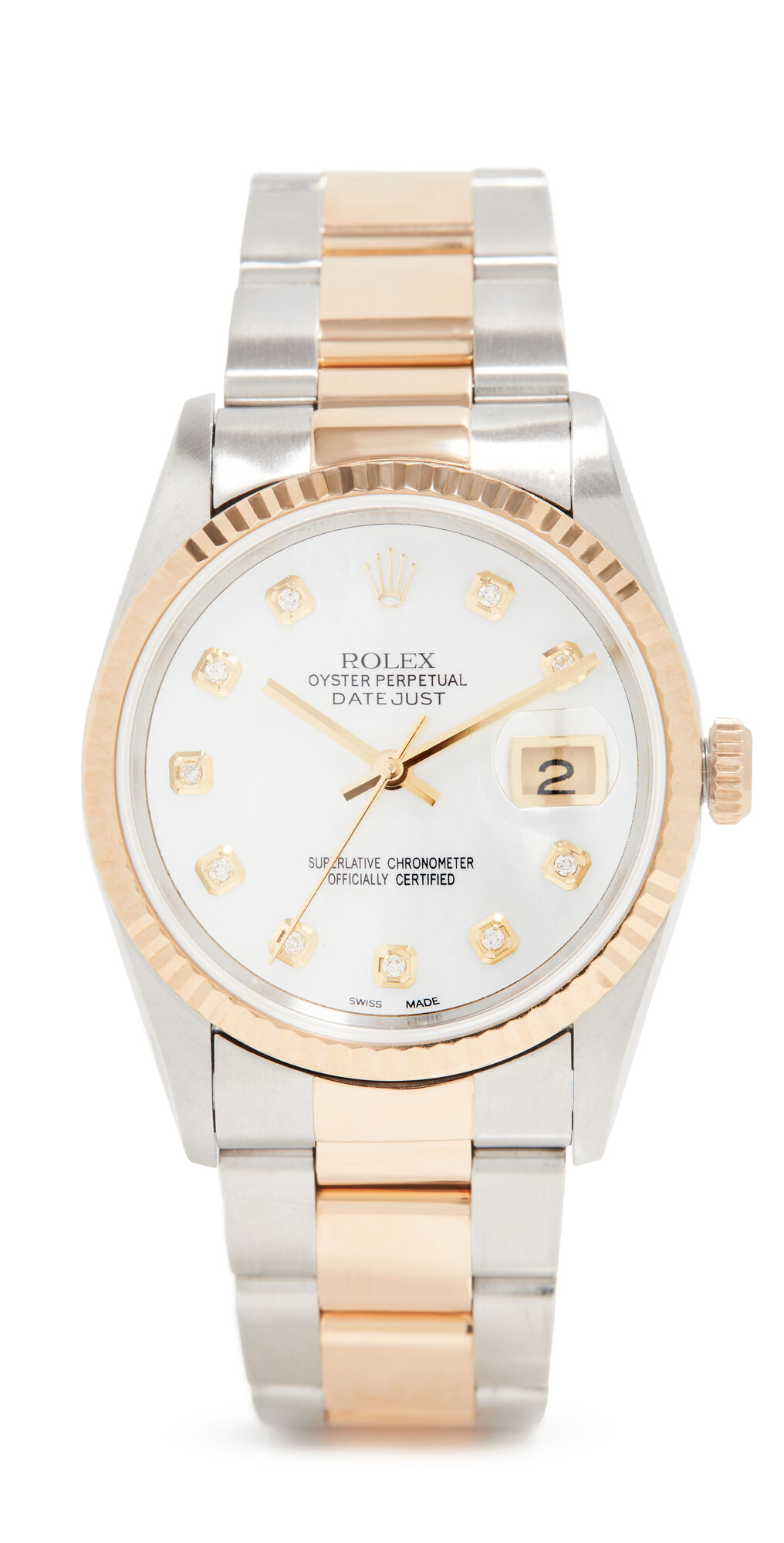 Pre-Owned Rolex 36MM Gents TT Rolex Date Just White Silver/White One Size  Silver/White  size:One Size