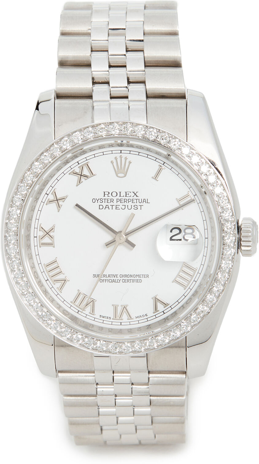 Pre-Owned Rolex 36mm Gents SS Rolex White Roman Diamond Silver/White One Size  Silver/White  size:One Size