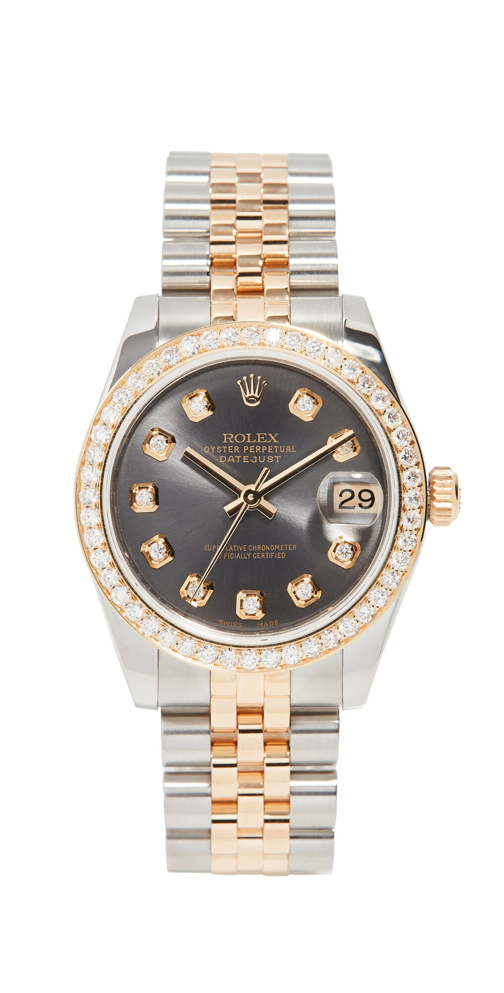 Pre-Owned Rolex Rolex Datejust Grey Diamond Watch 31mm Silver/Yellow Gold One Size  Silver/Yellow Gold  size:One Size