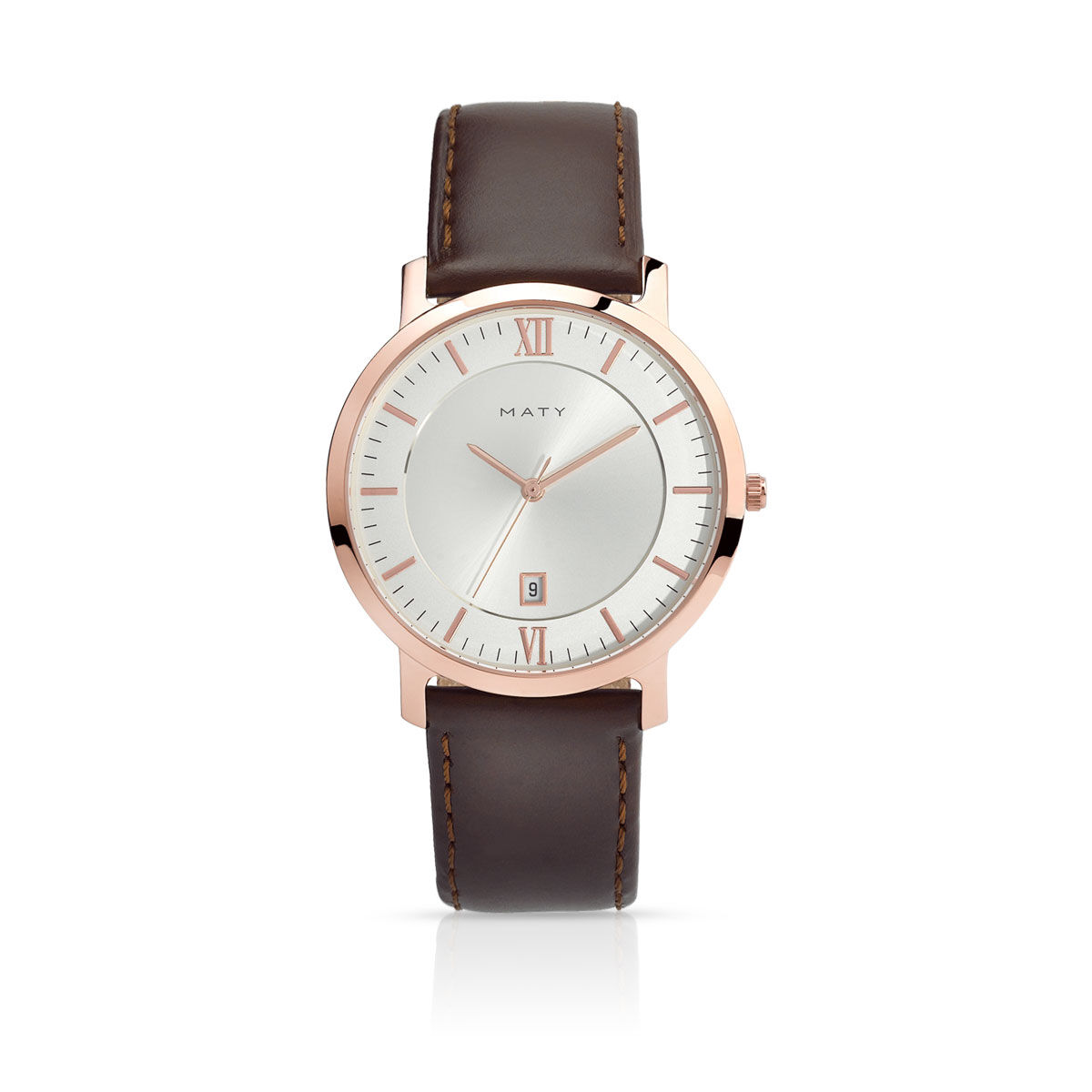 MATY Montre acier dorÃ© rose bracelet cuir- MATY