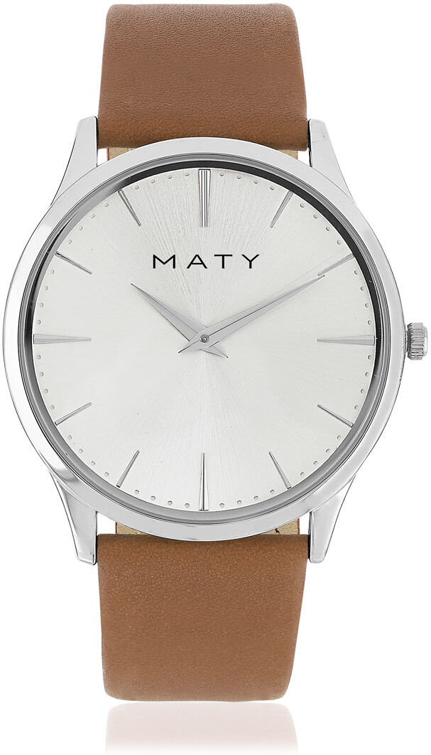 MATY Montre homme chromÃ©e bracelet cuir marron- MATY