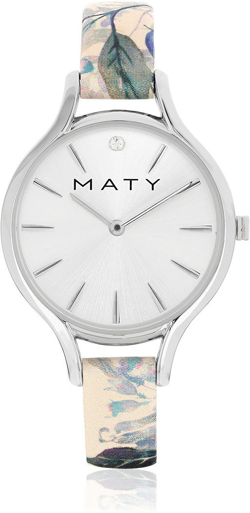 MATY Montre chromÃ©e cuir fleur- MATY