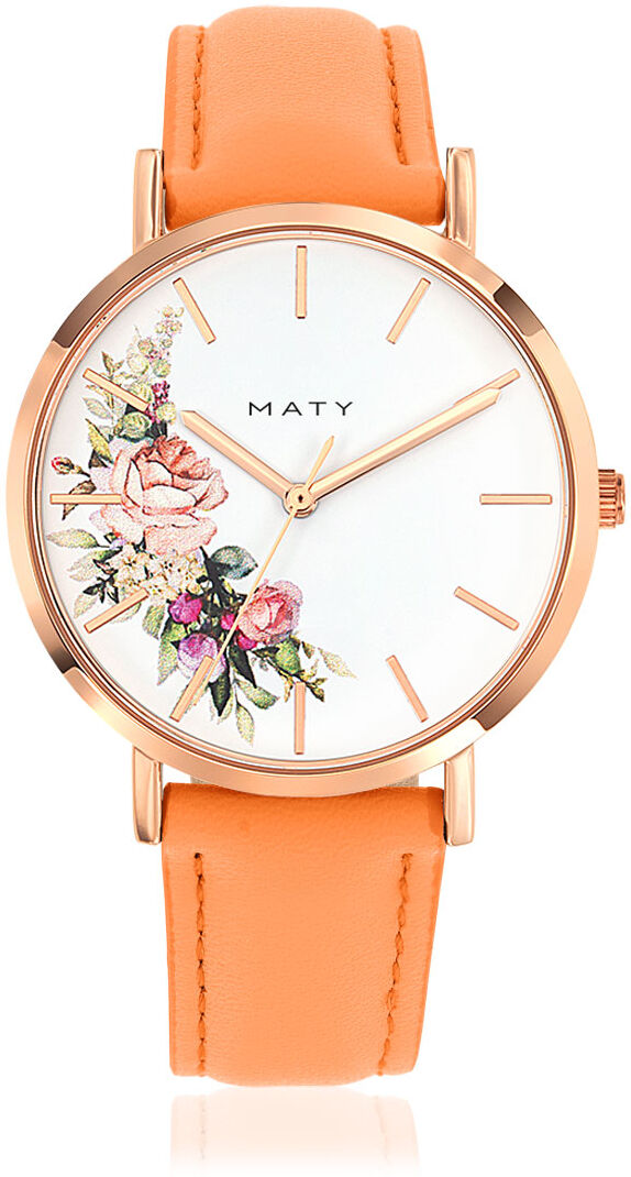 MATY Montre dorÃ©e rose bracelet cuir orange- MATY