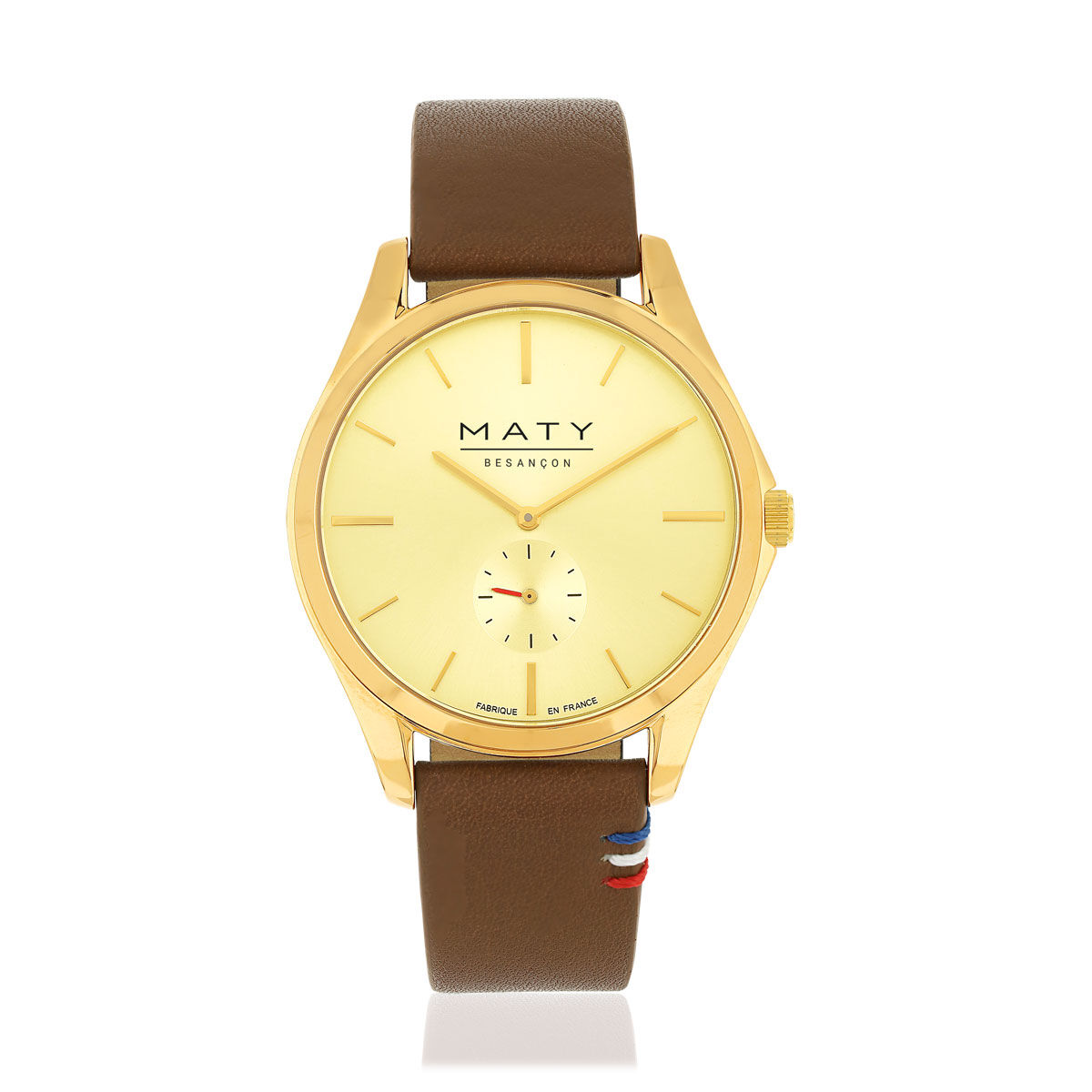 MATY Montre homme acier dorÃ© bracelet cuir marron- MATY