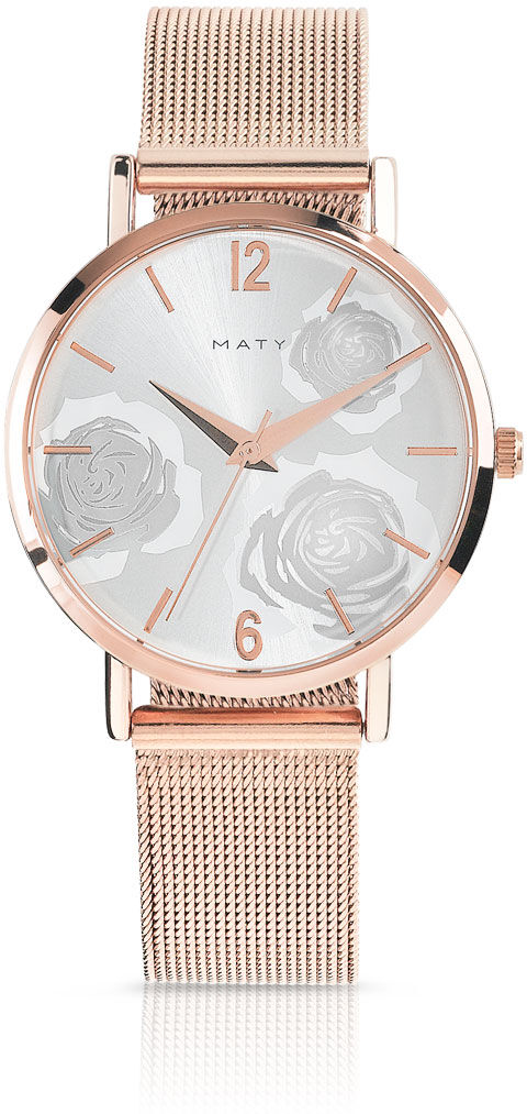 MATY Montre femme fleurs dorÃ©e rose bracelet maille milanaise- MATY