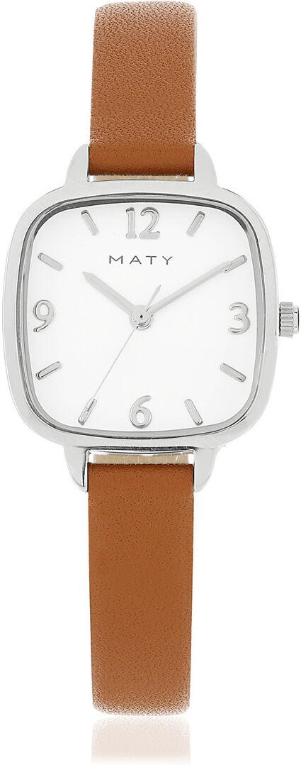 MATY Montre femme acier carrÃ©e bracelet cuir marron- MATY