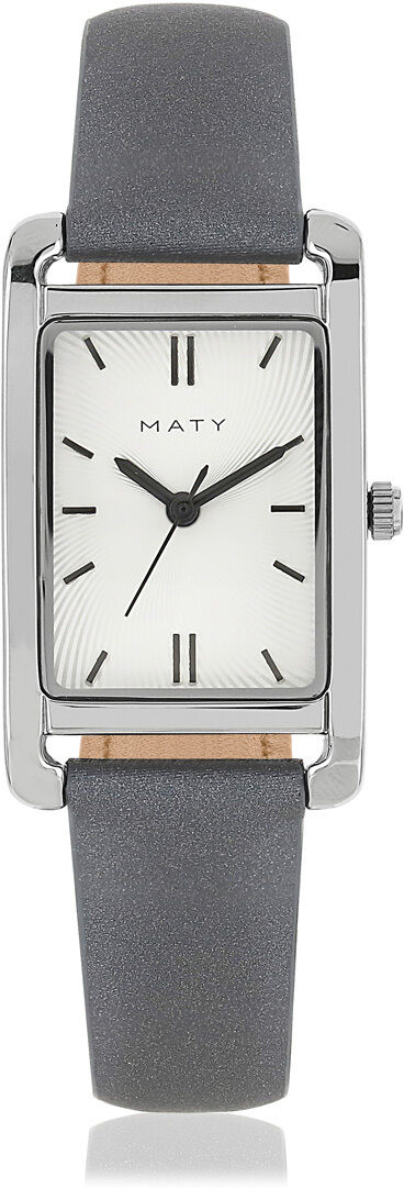 MATY Montre femme rectangulaire chromÃ©e bracelet cuir gris foncÃ©- MATY