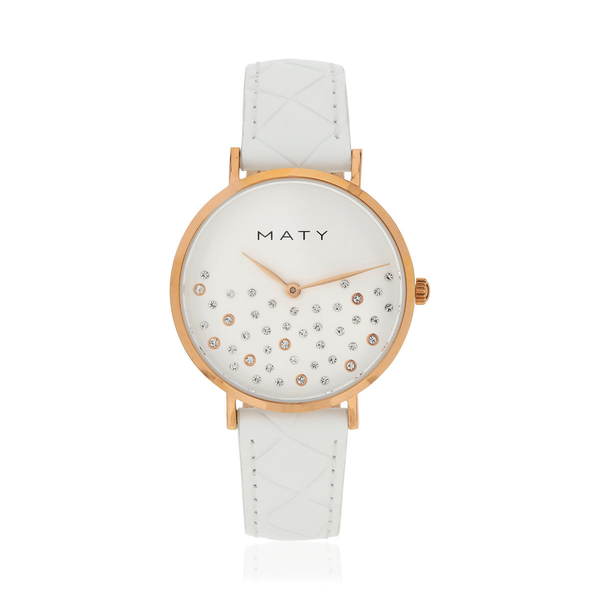 MATY Montre femme acier dorÃ© rose bracelet cuir blanc- MATY