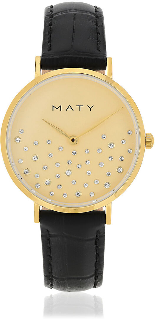 MATY Montre femme acier dorÃ© bracelet cuir noir- MATY