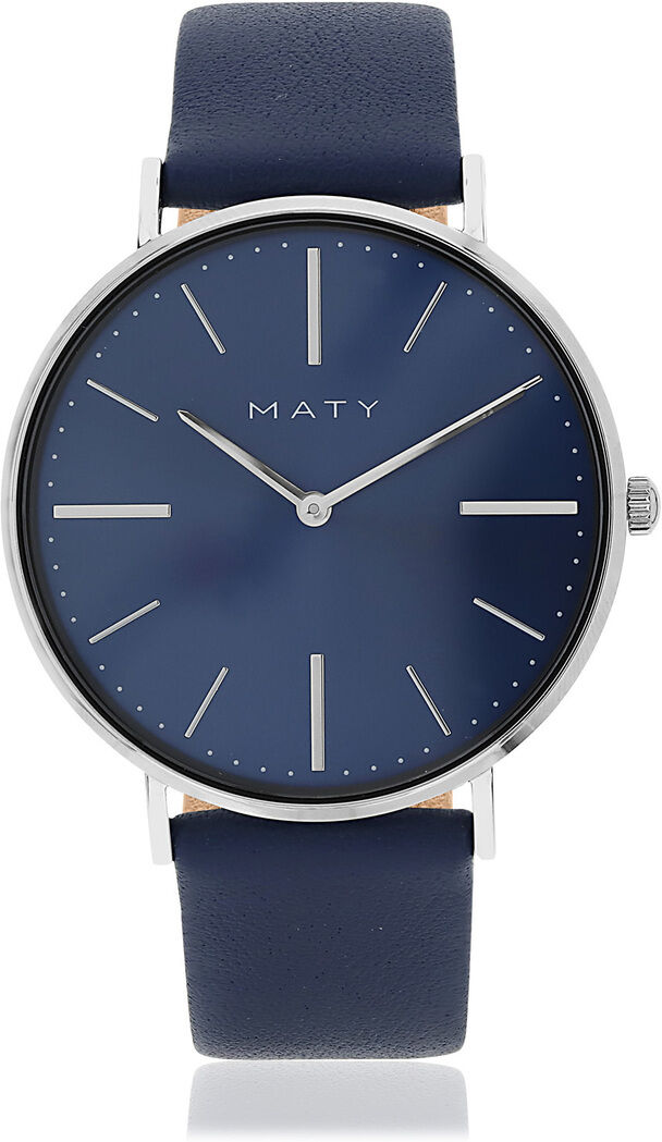 MATY Montre mixte acier bracelet cuir bleu- MATY