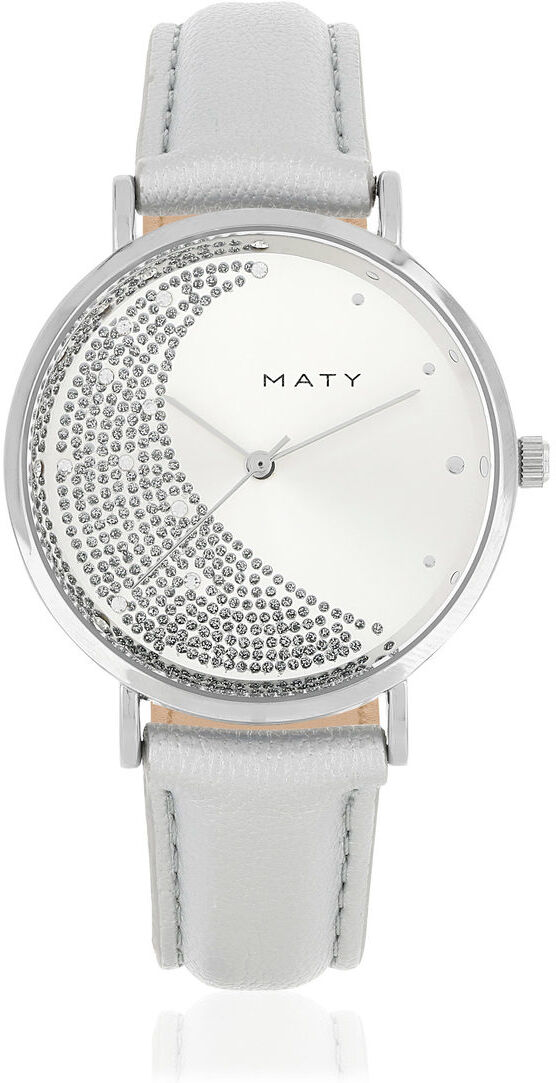 MATY Montre femme chromÃ©e bracelet cuir gris mÃ©tallisÃ©- MATY