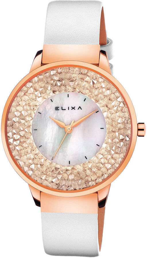 ELIXA Montre Elixa femme acier rose cuir blanc- MATY