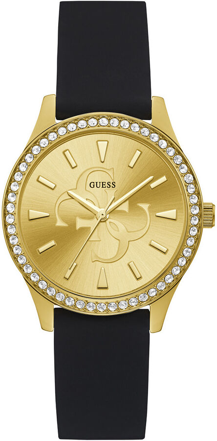 GUESS Montre Guess femme acier dorÃ© jaune bracelet silicone noir- MATY