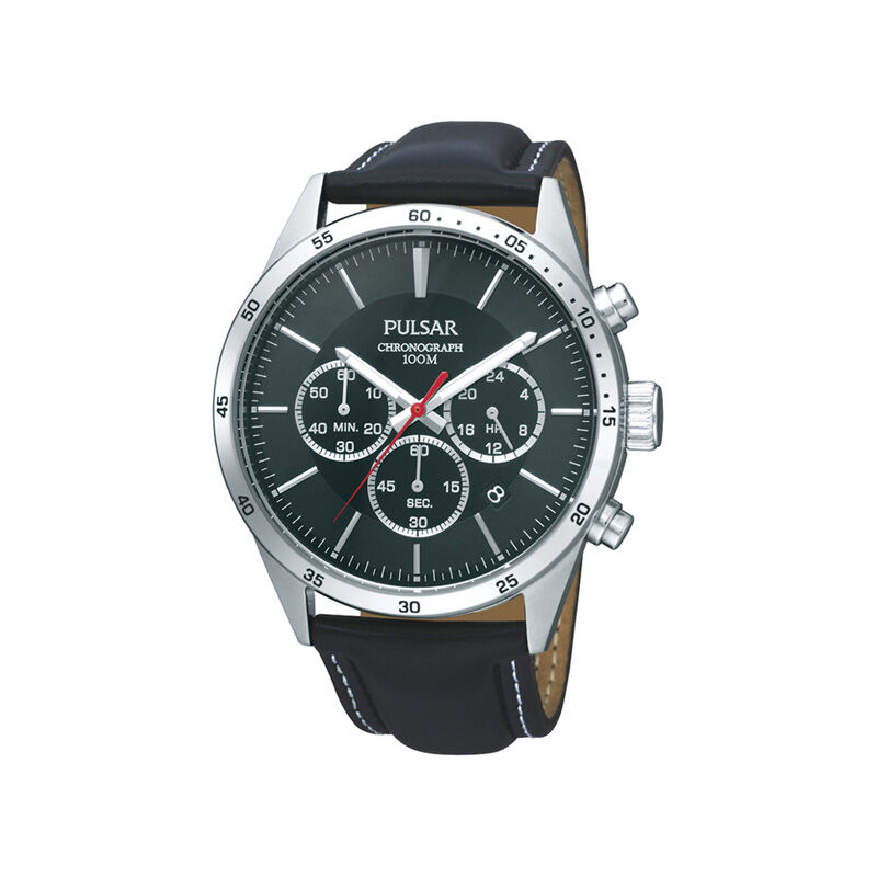 PULSAR Montre Pulsar homme chronographe sur bracelet cuir- MATY