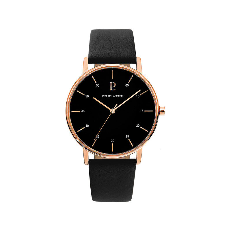 PIERRE LANNIER Montre Pierre Lannier homme acier rose cuir noir- MATY