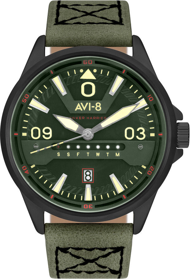 AVI 8 Montre AVI-8 homme acier cuir vert- MATY