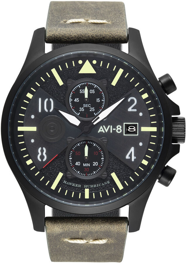 AVI 8 Montre AVI-8 homme chronographe acier cuir gris- MATY