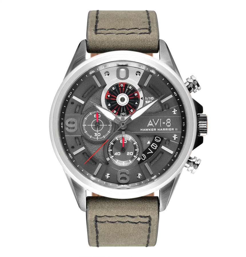 AVI 8 Montre AVI-8 homme chronographe acier cuir gris- MATY