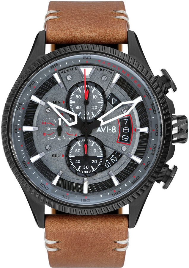 AVI 8 Montre AVI-8 homme chronographe acier cuir marron- MATY