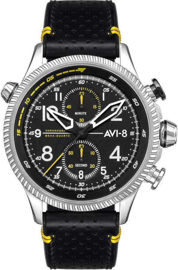 AVI 8 Montre AVI-8 homme chronographe acier cuir noir- MATY