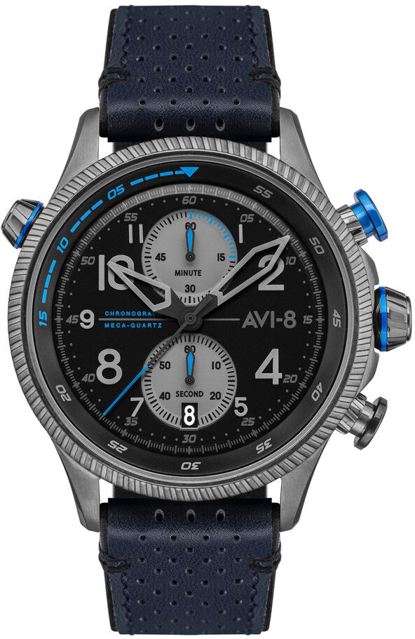 AVI 8 Montre AVI-8 homme chronographe acier cuir gris- MATY