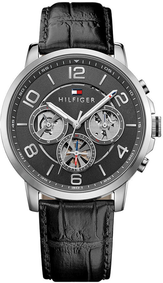 TOMMY HILFIGER Montre Tommy Hilfiger homme acier cuir noir- MATY