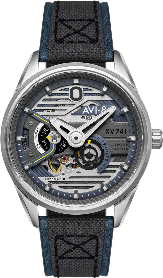 AVI 8 Montre AVI-8 homme automatique acier cuir et nylon noir et gris.- MATY