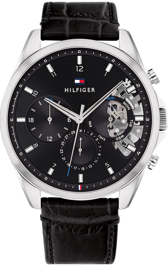 TOMMY HILFIGER Montre Tommy Hilfiger homme acier cuir noir- MATY