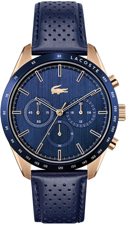 LACOSTE Montre Lacoste homme  chronographe acier dorÃ© cuir bleu- MATY