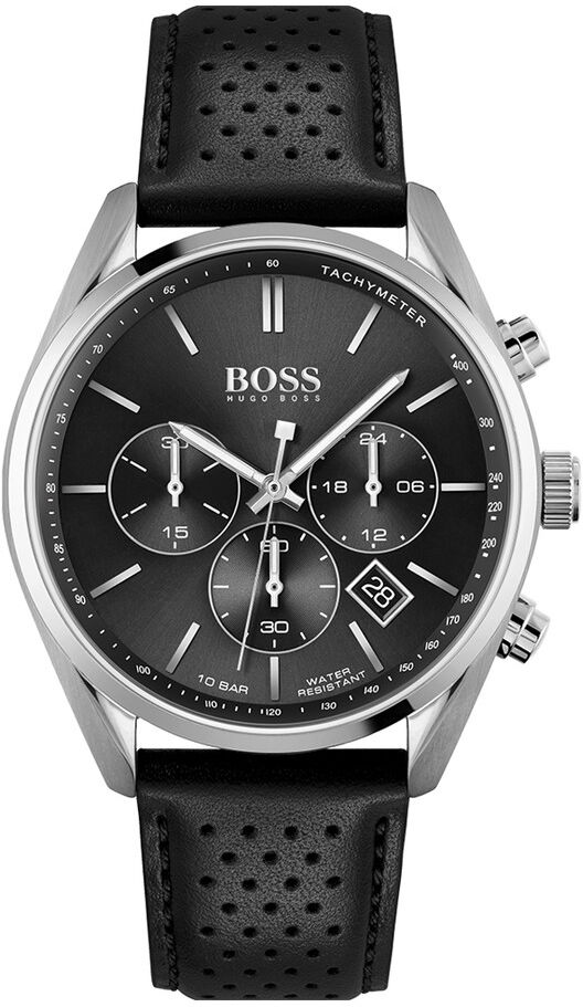 Boss Montre Boss homme acier bracelet cuir noir- MATY