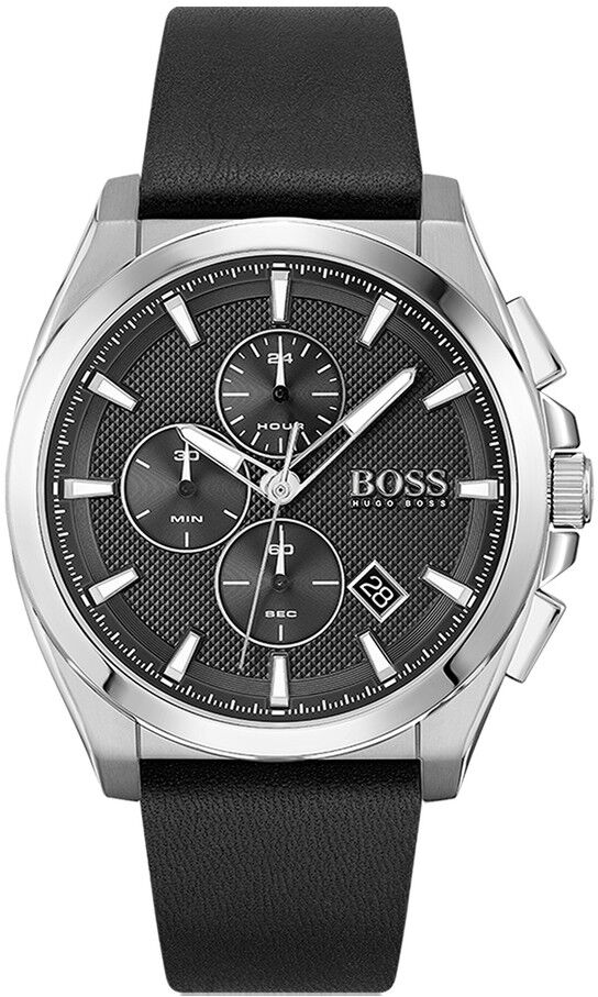 Boss Montre Boss homme chronographe acier bracelet cuir noir- MATY