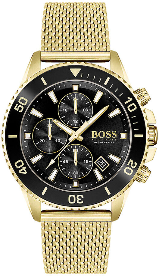 Boss Montre Boss homme chronographe acier dorÃ© jaune maille milanaise- MATY