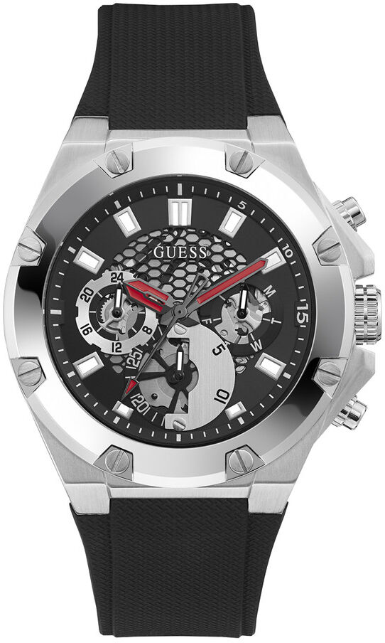 GUESS Montre Guess homme multifonction acier bracelet silicone noir- MATY