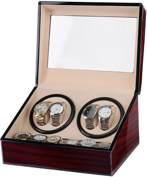 Strapsco Mahogany Watch Winder for 4 Watches