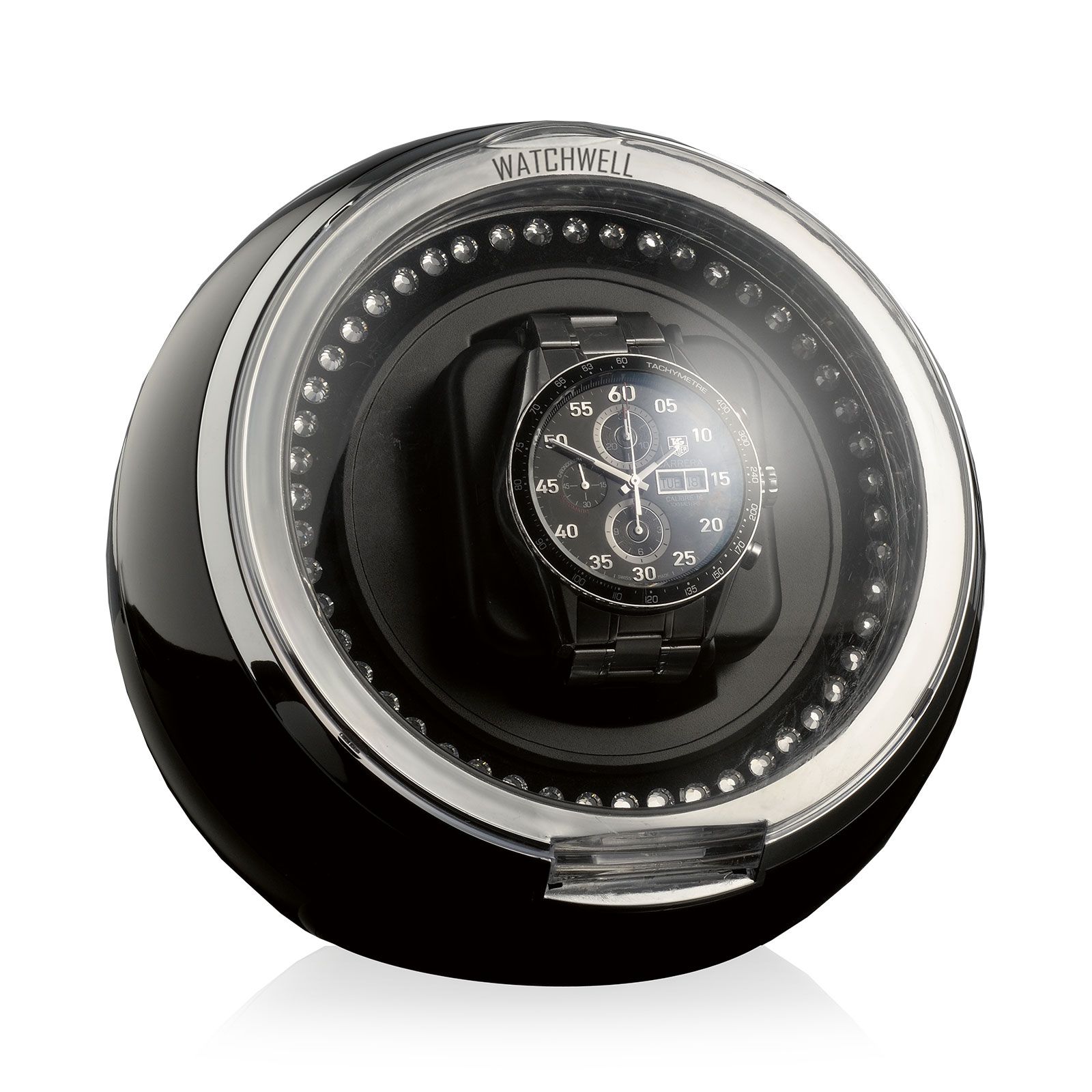 Watchwell Uhrenbeweger Globe Shine - Schwarz / Blaue Beleuchtung