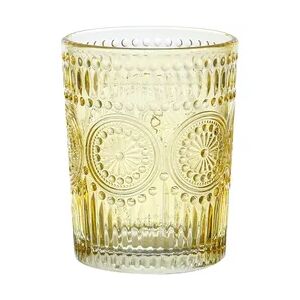 Trinkglas gelb 280ml Wasserglas Saftglas Vintage Boho Blumenmuster