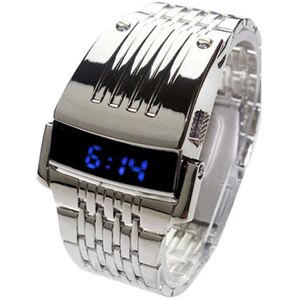 Personal Watch Yousheng Led-Anzeige, Breit, Edelstahl, Modisch, Blaues Band, Herren-Digital-Armbanduhr, Geschenk