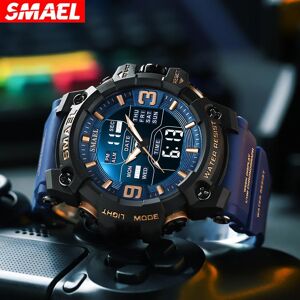 Smael Männer Sport Uhren Dual Time Digital Uhr Quarz 50 M Wasserdichte Uhr Led Militär Uhr Sport Männer Uhren Armbanduhr