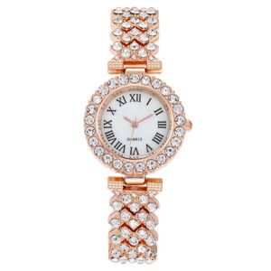 Shoppo Marte Roman Pattern Diamond Ladies Quartz Watch, Color: Rose Gold