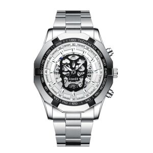 BINBOND S034 30M Waterproof Quartz Watch Skull Skeleton Luminous Watch(White Steel White)
