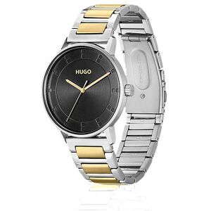 HUGO Black-dial watch with two-tone link bracelet