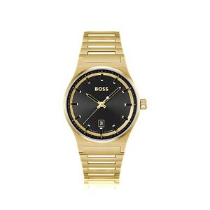 Boss Black-dial watch with gold-tone link bracelet