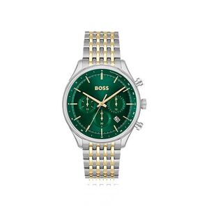 Boss Green-dial chronograph watch with two-tone link bracelet